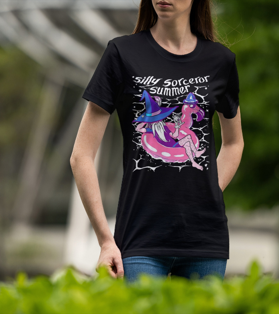 Silly Sorceror Summer Wizard In Flamingo Float With Sweet Tea T-Shirt