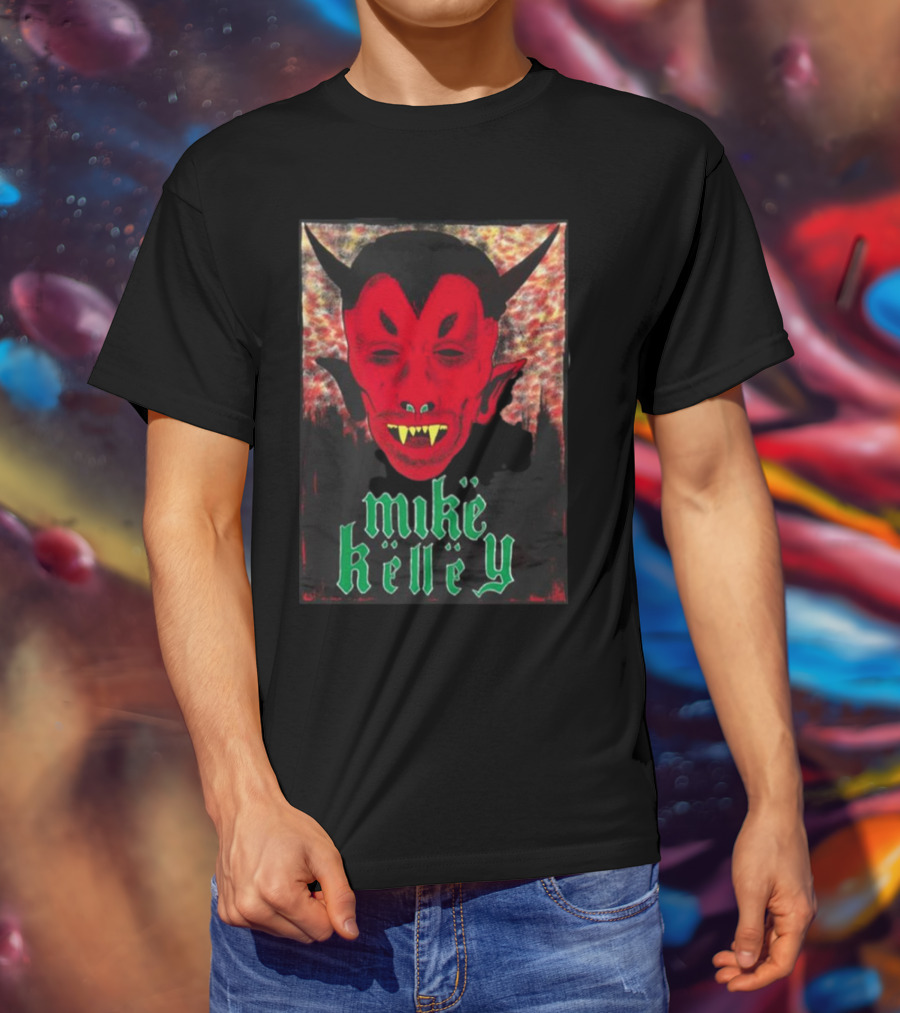 Mike Kelley Satan's Nostrils Devil Face Red With Green Gothic Text T-Shirt
