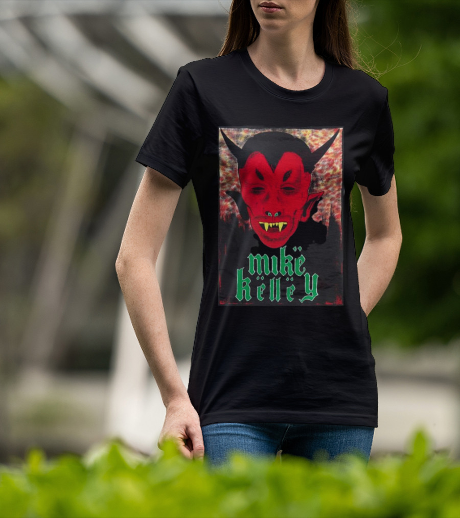 Mike Kelley Satan's Nostrils Devil Face Red With Green Gothic Text T-Shirt