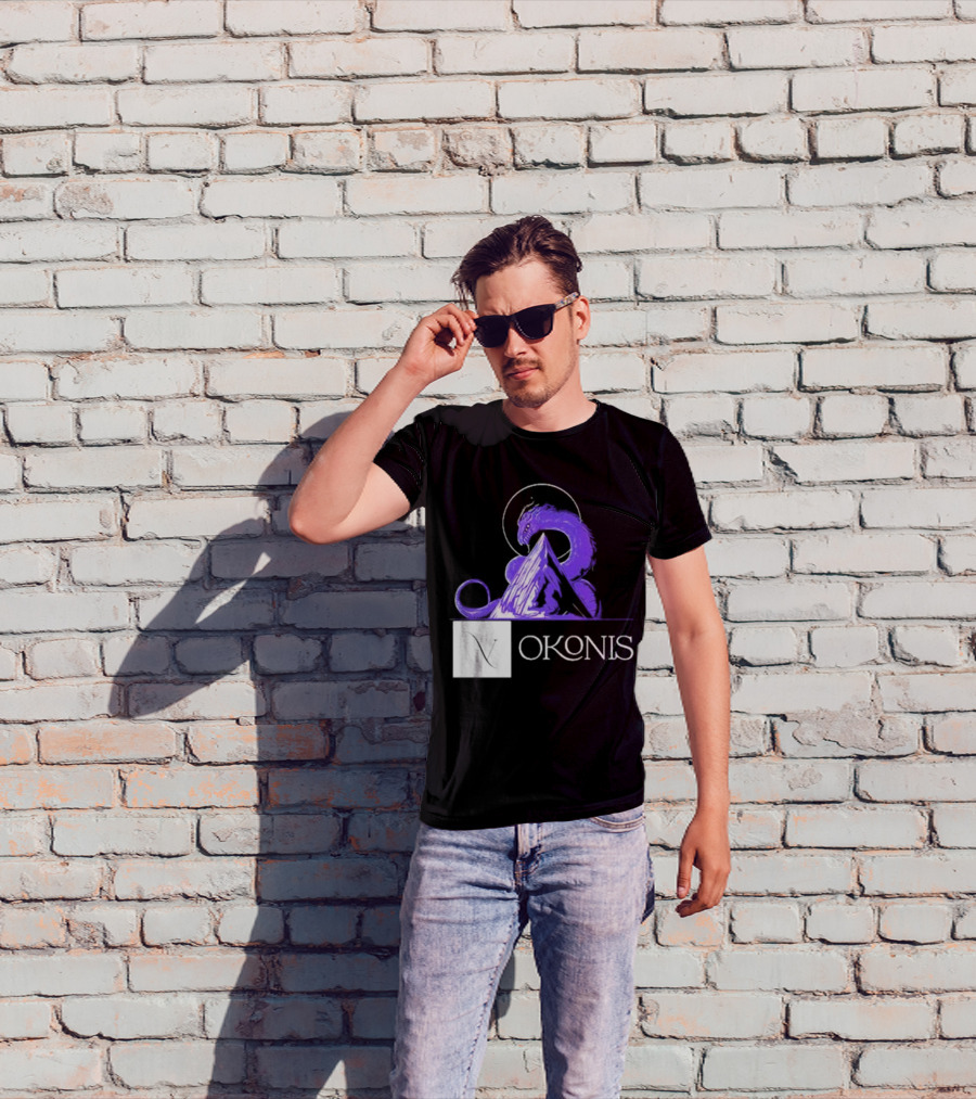 Vokonis Purple Dragon Coiled On Mountain Peak With Crescent Moon T-Shirt