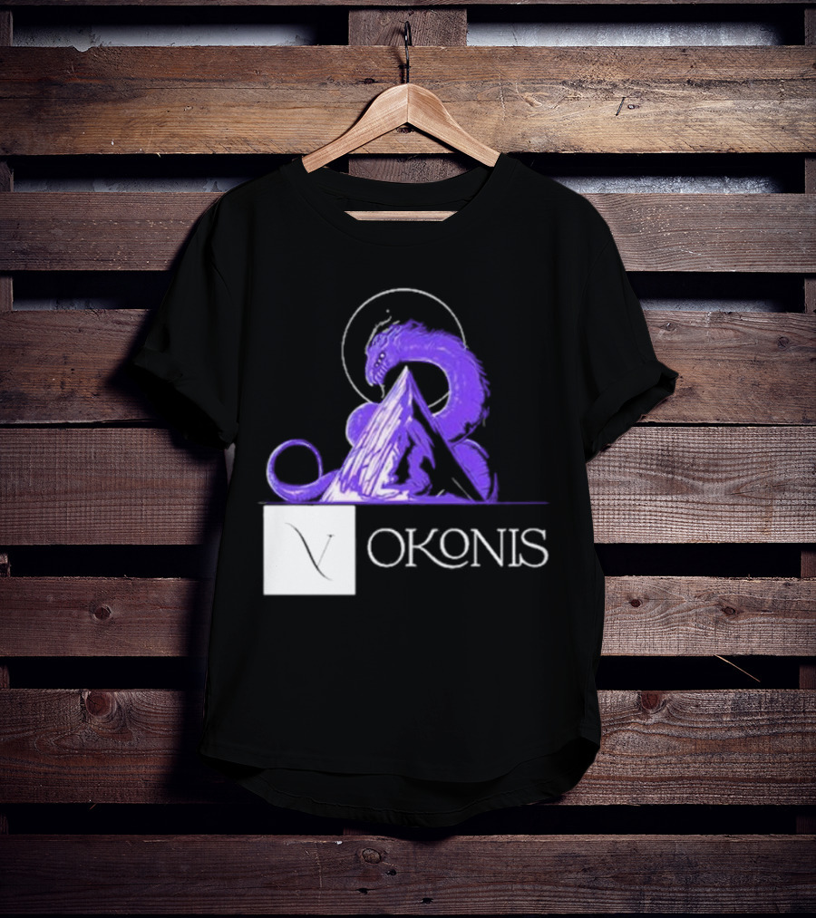 Vokonis Purple Dragon Coiled On Mountain Peak With Crescent Moon T-Shirt