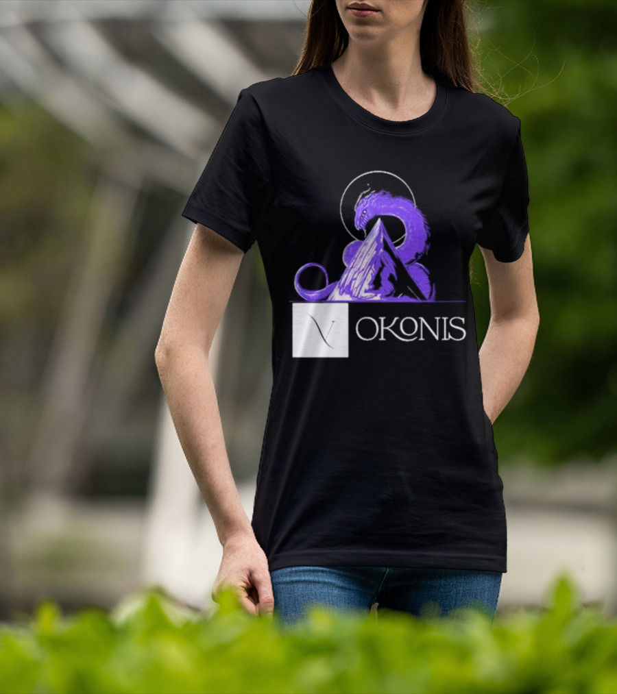 Vokonis Purple Dragon Coiled On Mountain Peak With Crescent Moon T-Shirt