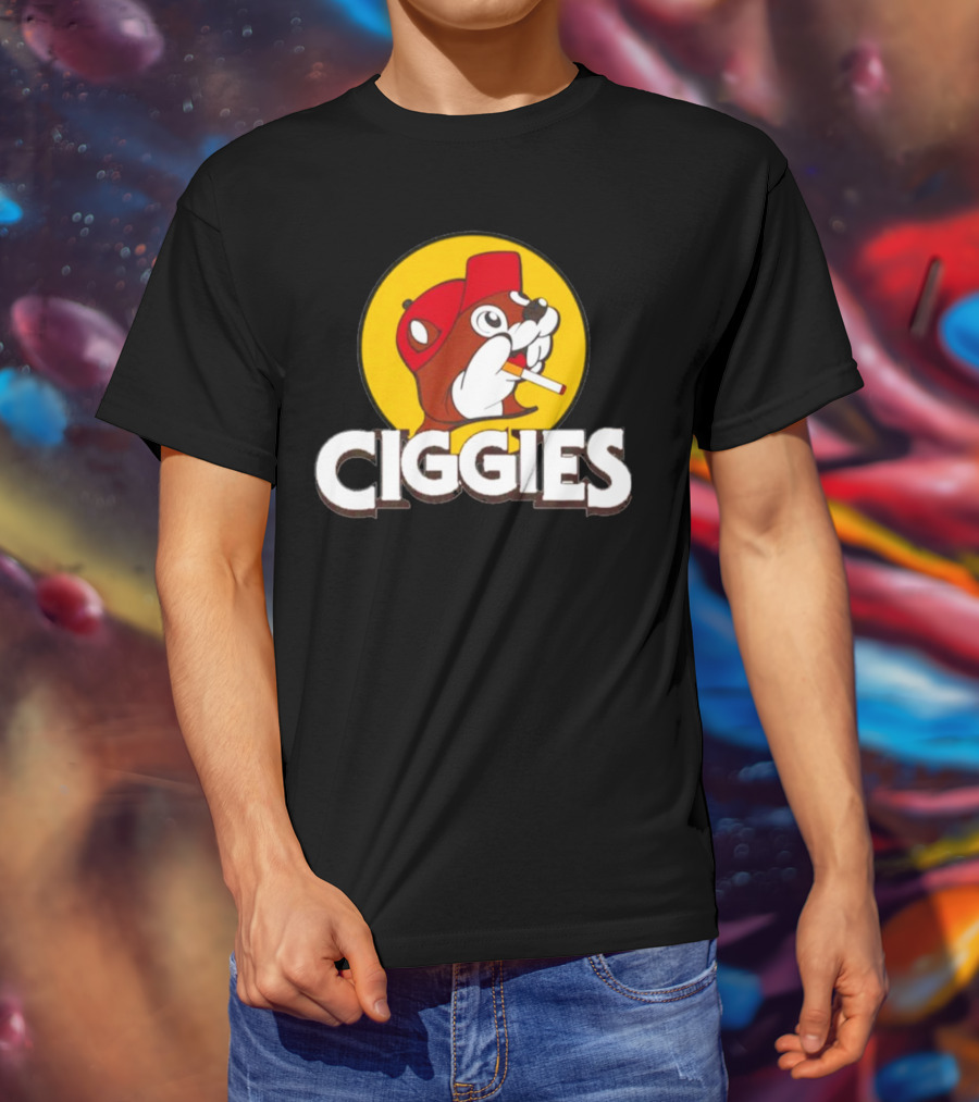 Ciggies Beanie Cap Cartoon Rodent Smoking T-Shirt