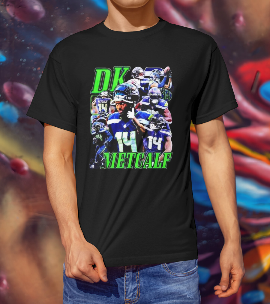 DK Metcalf Seattle Seahawks 14 Retro NFL Player Action Collage T-Shirt