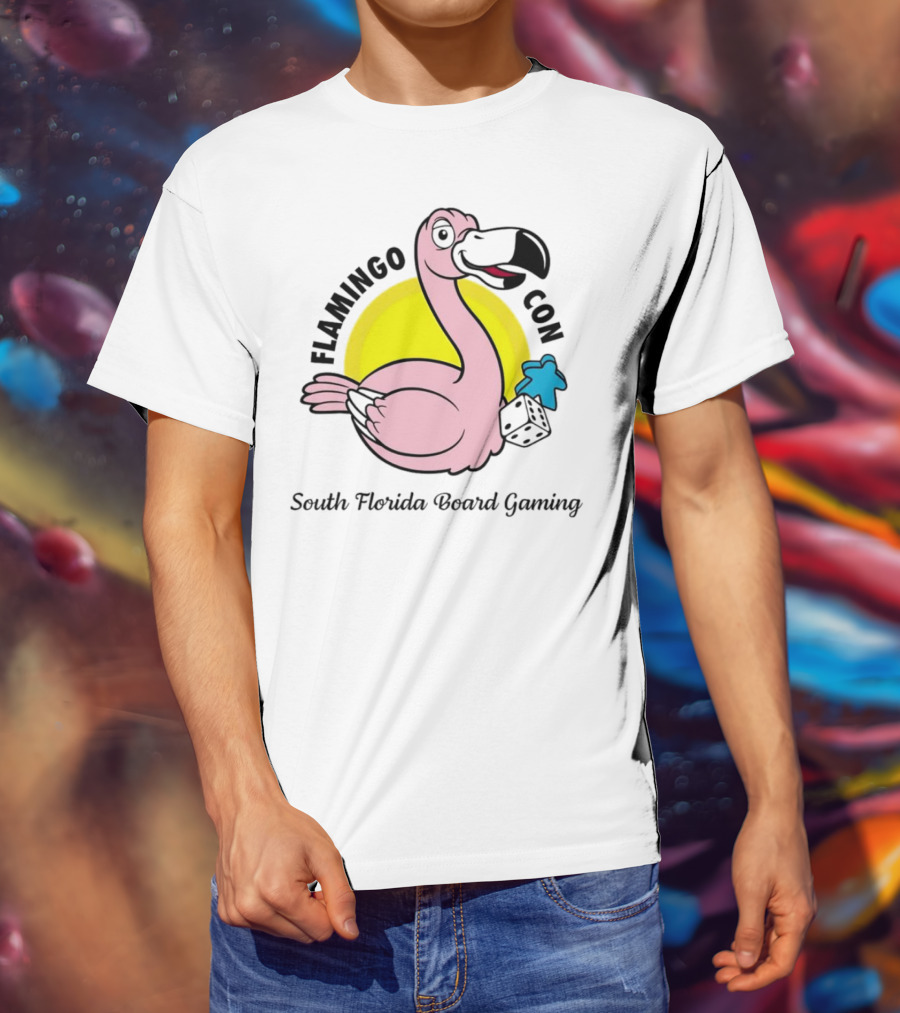 FlamingoCon South Florida Board Gaming Event With Dice And Meeple T-Shirt