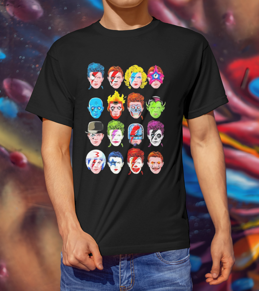 Ziggy Stardust Aladdin Sane Cartoon Pop Art Floating Heads T-Shirt