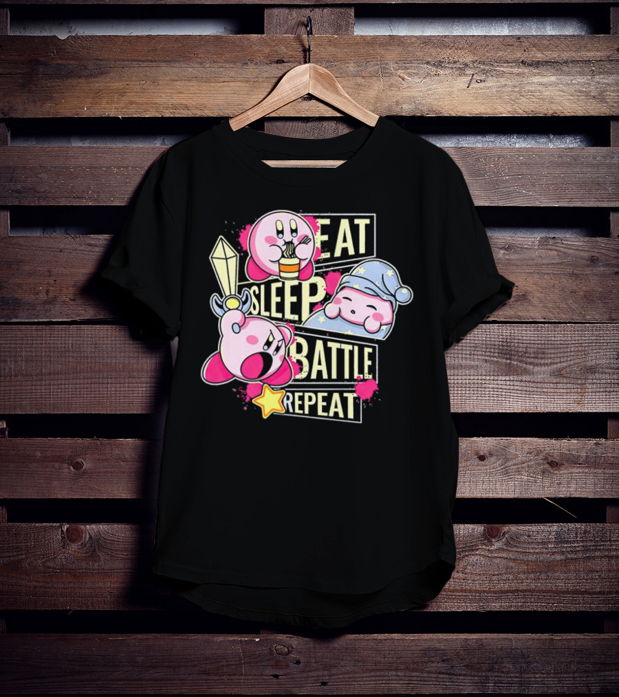 Kirby Eat Sleep Battle Repeat Game Life T-Shirt