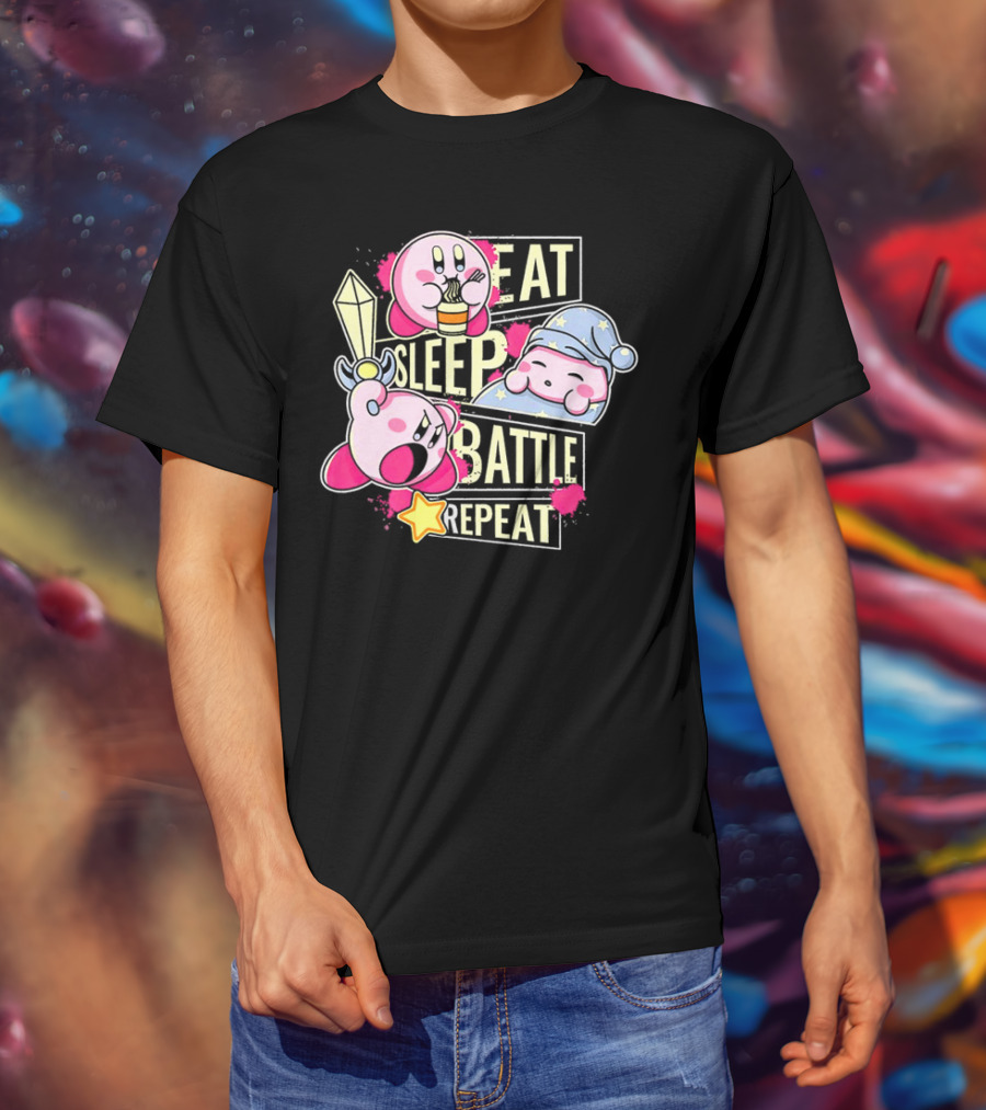 Kirby Eat Sleep Battle Repeat Game Life T-Shirt