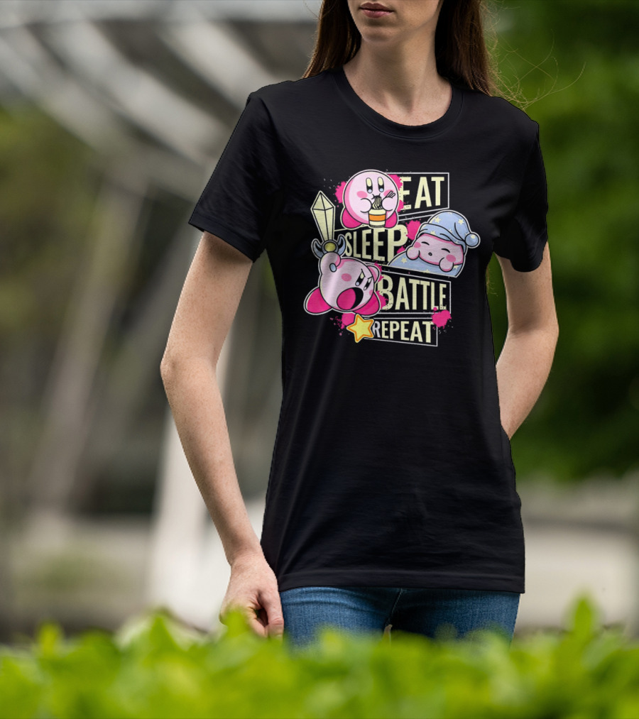 Kirby Eat Sleep Battle Repeat Game Life T-Shirt