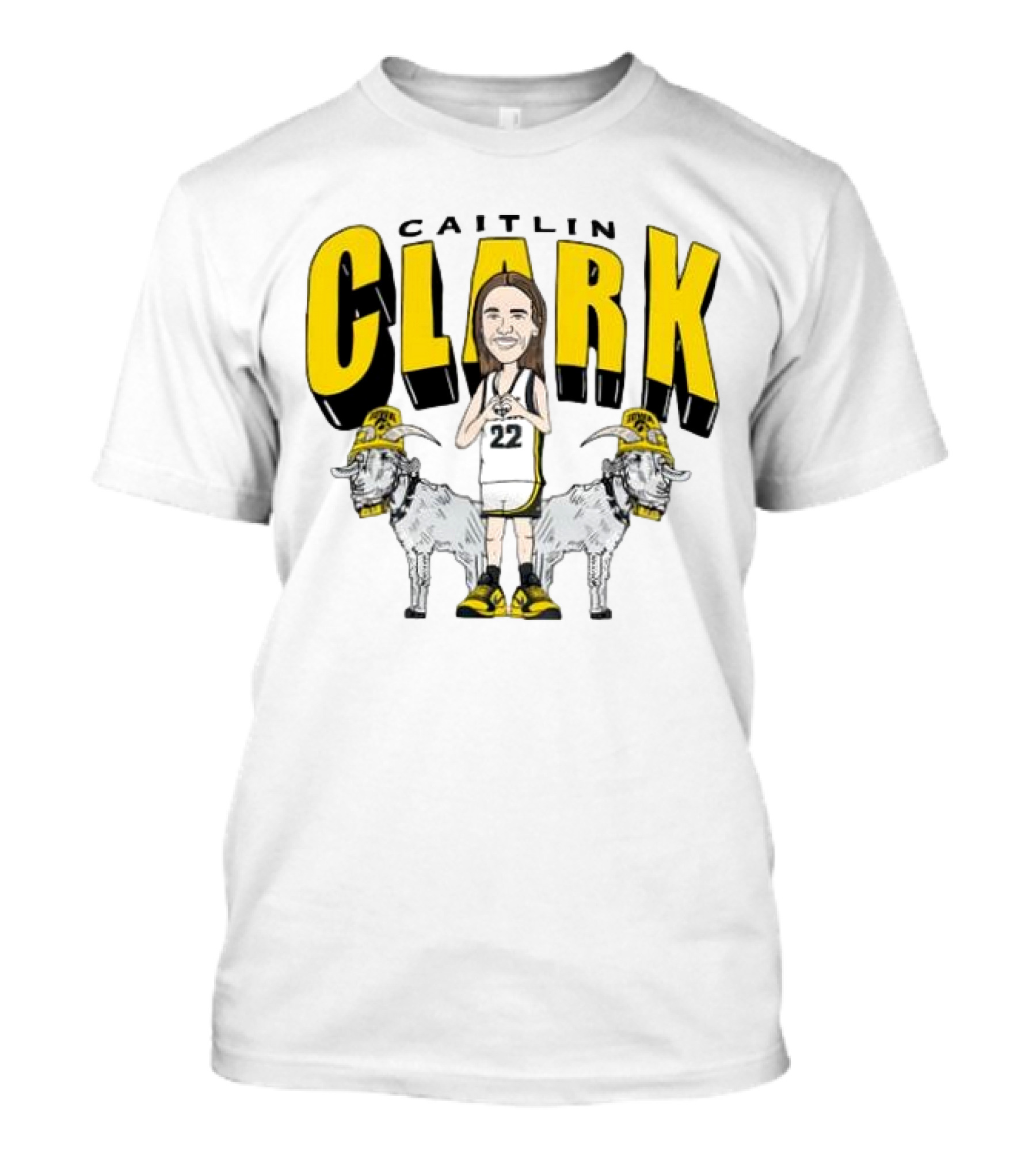 Iowa Hawkeyes Caitlin Clark 22 Caricature With Goats And Heart Hands T-Shirt