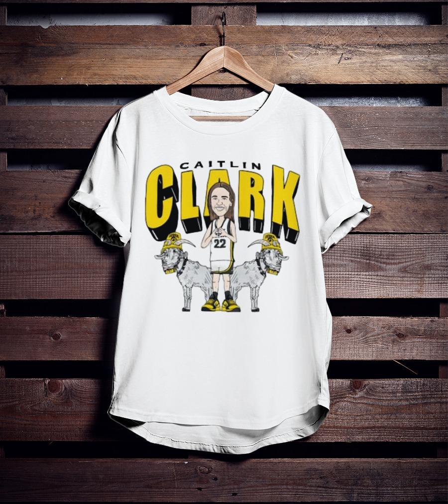 Iowa Hawkeyes Caitlin Clark 22 Caricature With Goats And Heart Hands T-Shirt