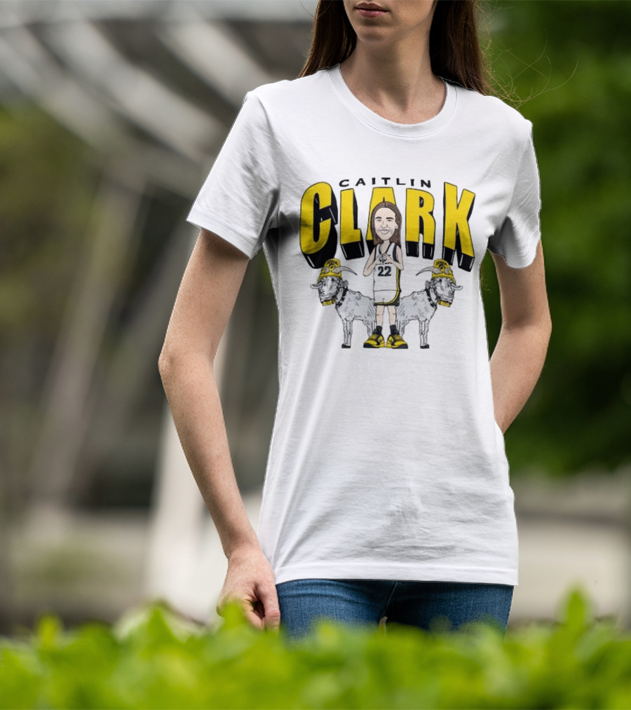 Iowa Hawkeyes Caitlin Clark 22 Caricature With Goats And Heart Hands T-Shirt