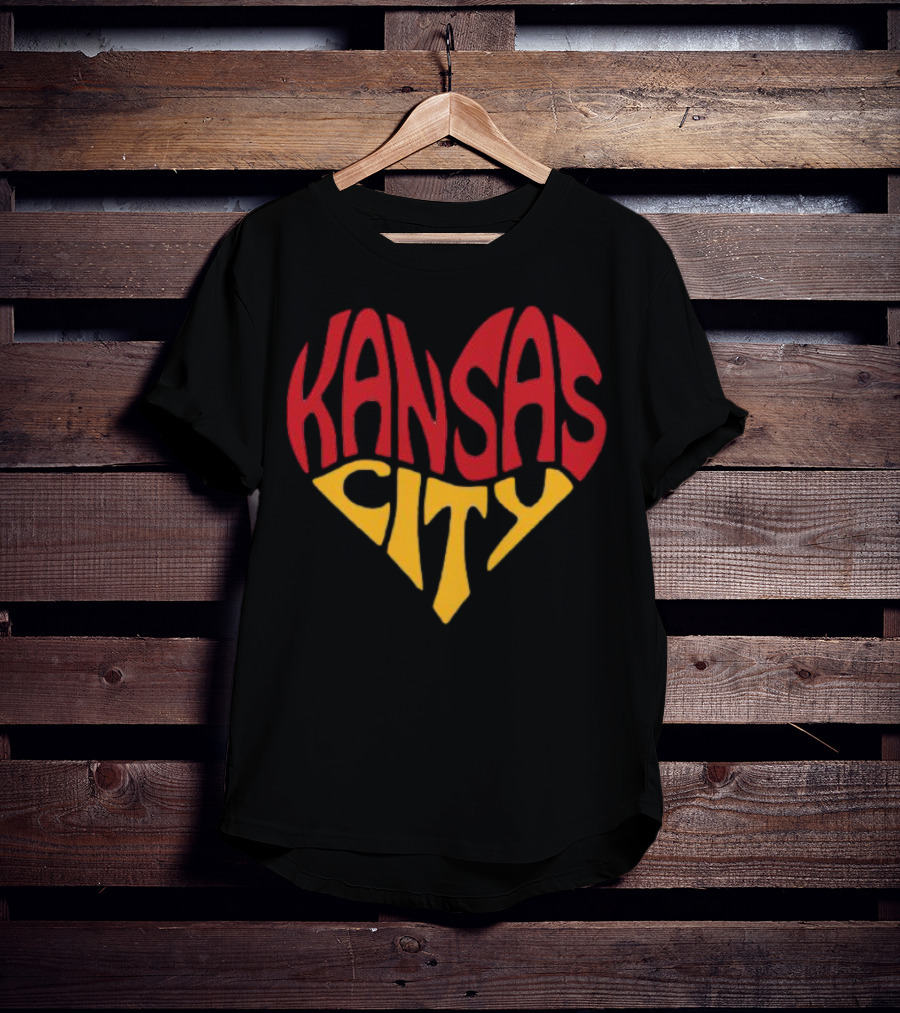 Kansas City Heart Text In Red And Yellow Shaped As A Heart T-Shirt