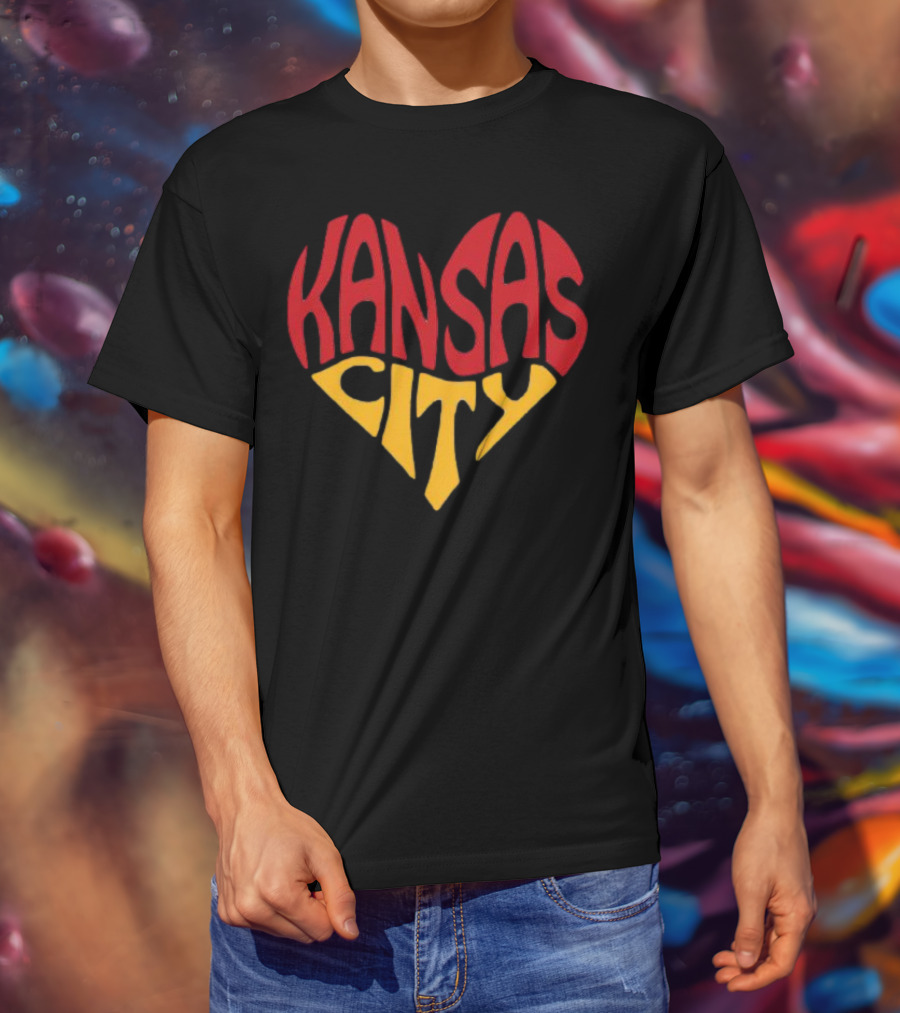 Kansas City Heart Text In Red And Yellow Shaped As A Heart T-Shirt