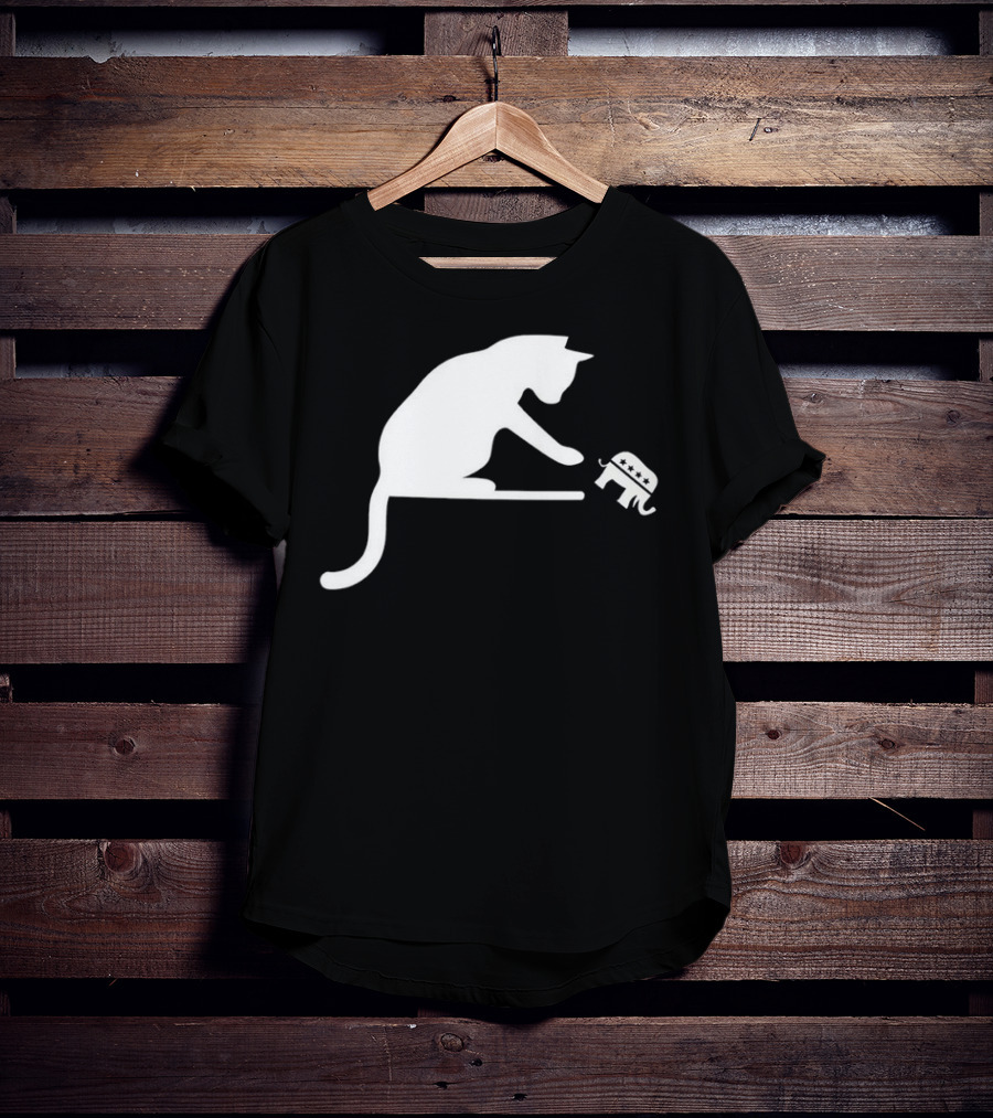 Childless Cat Lady Drop The Hate With Cat Playing With Republican Elephant T-Shirt