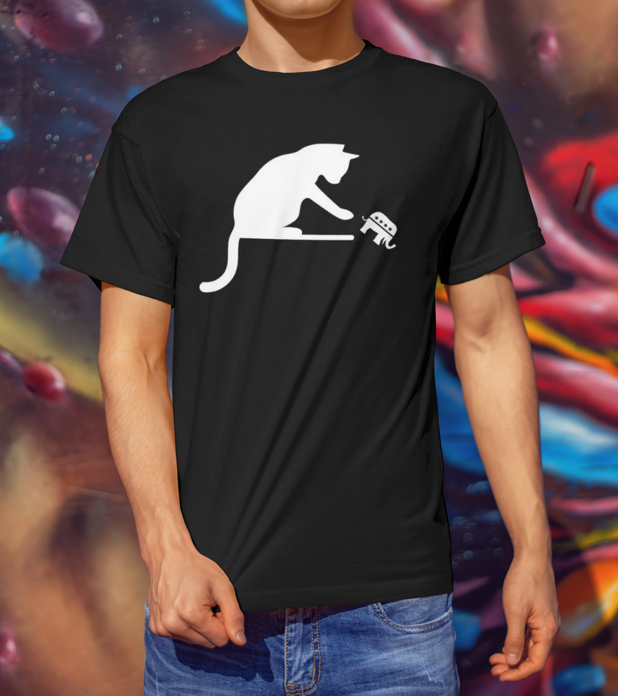 Childless Cat Lady Drop The Hate With Cat Playing With Republican Elephant T-Shirt