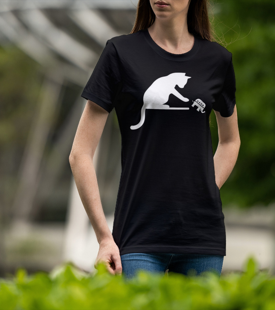 Childless Cat Lady Drop The Hate With Cat Playing With Republican Elephant T-Shirt