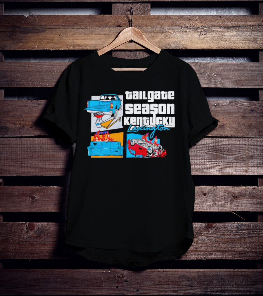 Tailgate Season Kentucky Lexington Truck BBQ Couch Fire Car Flip T-Shirt
