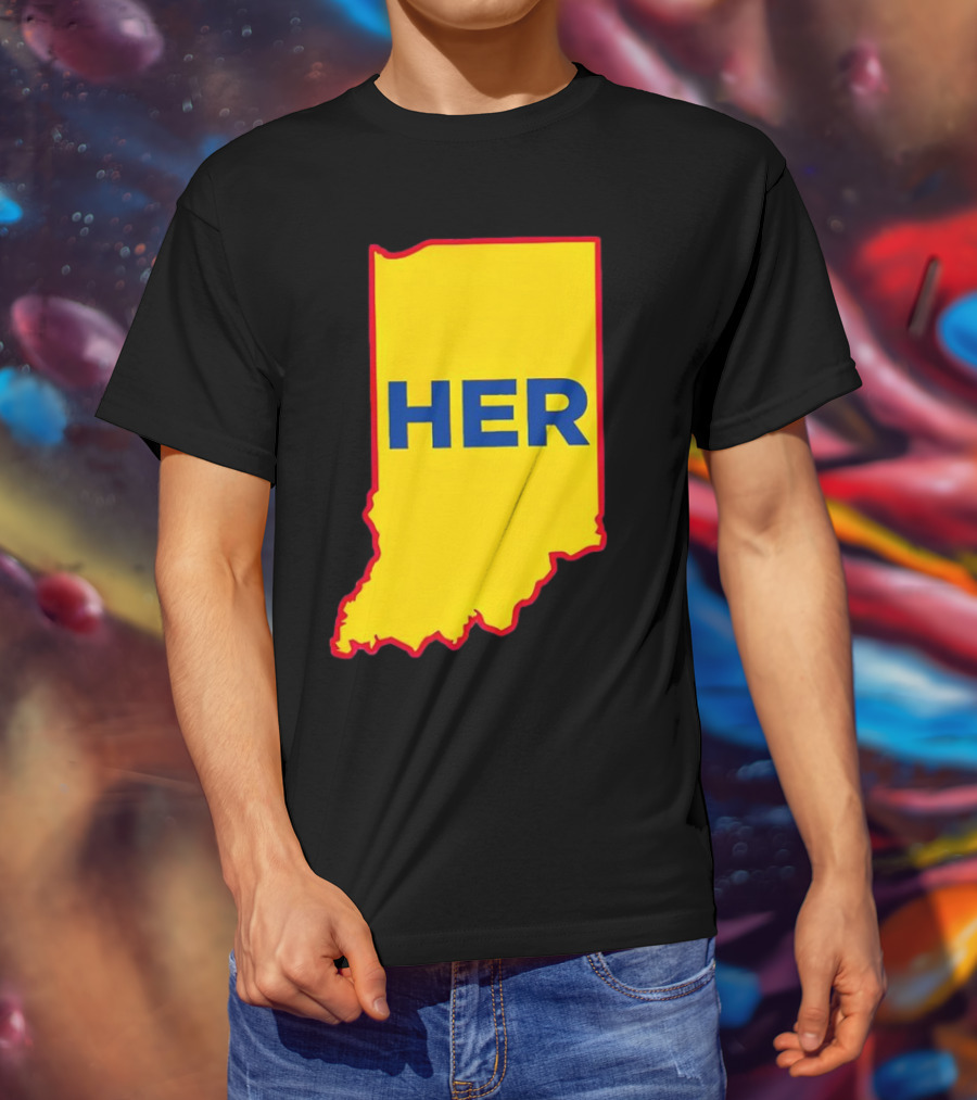 Caitlin Clark Indiana Fever Her State Yellow Map With Blue HER T-Shirt