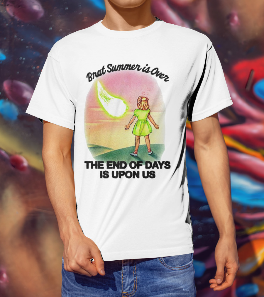 Brat Summer Is Over The End Of Days Is Upon Us Girl Watches Meteor Sunset T-Shirt
