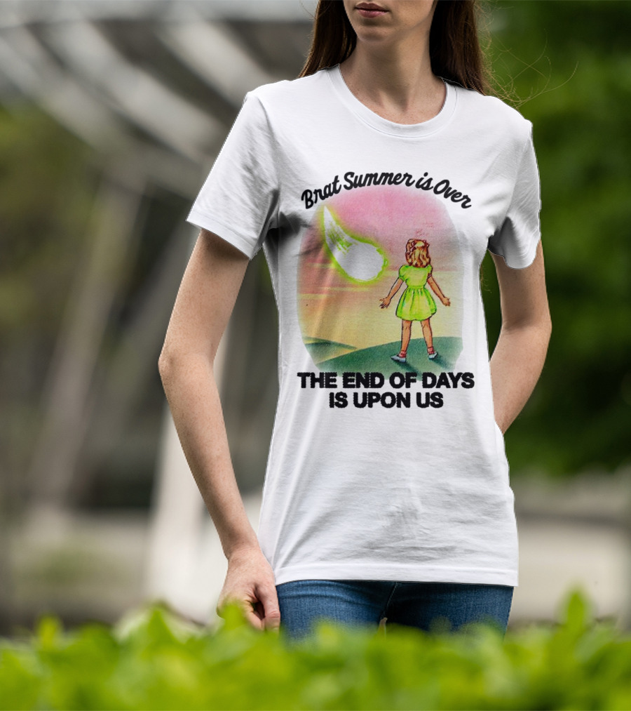 Brat Summer Is Over The End Of Days Is Upon Us Girl Watches Meteor Sunset T-Shirt