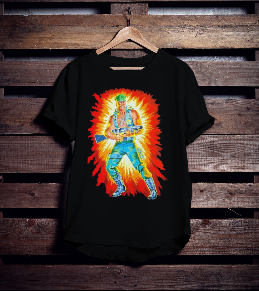Gung-Ho GI Joe Action Figure Retro Style Burst Background T-Shirt