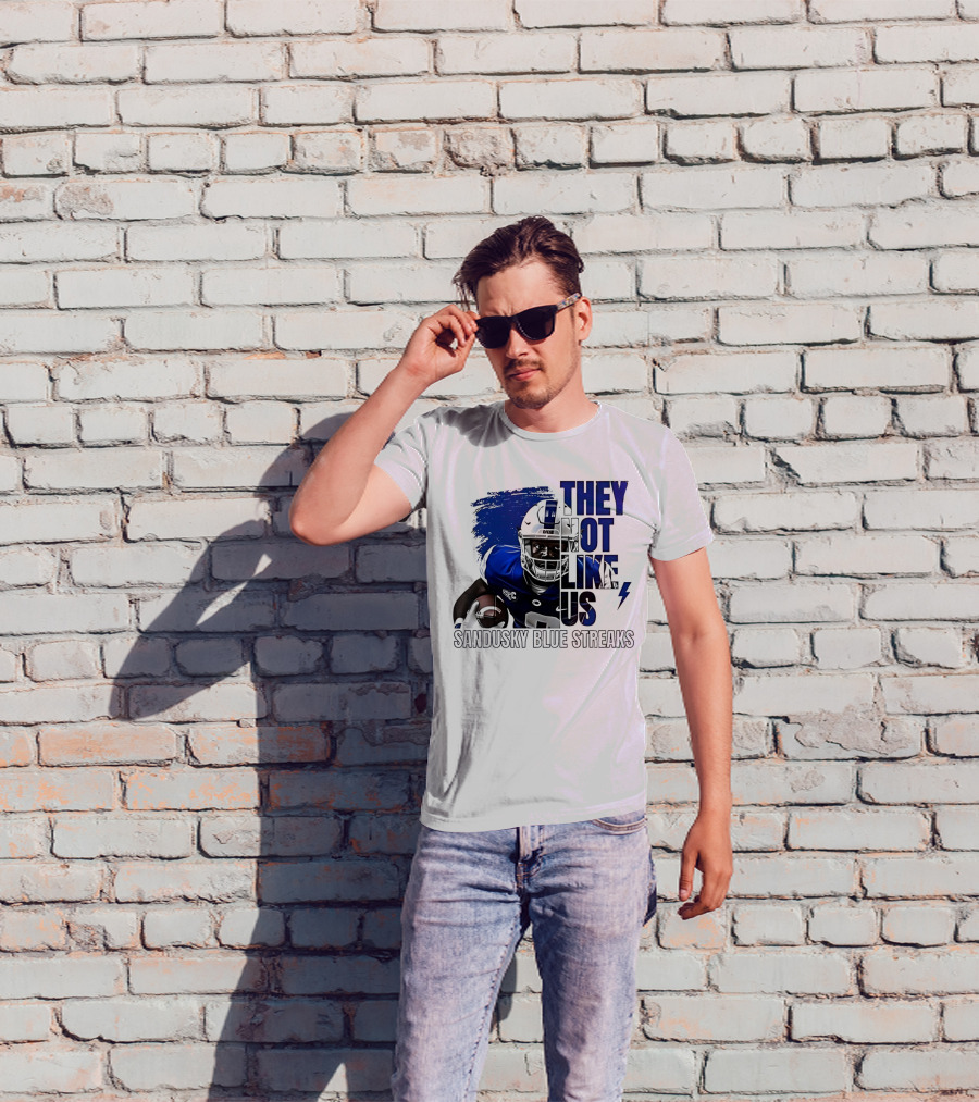 Sandusky Blue Streaks They Not Like Us Football Player Grunge T-Shirt