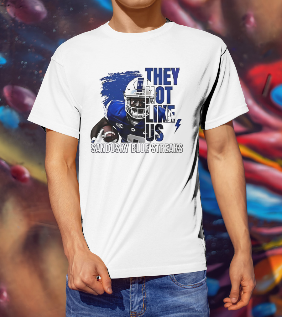 Sandusky Blue Streaks They Not Like Us Football Player Grunge T-Shirt