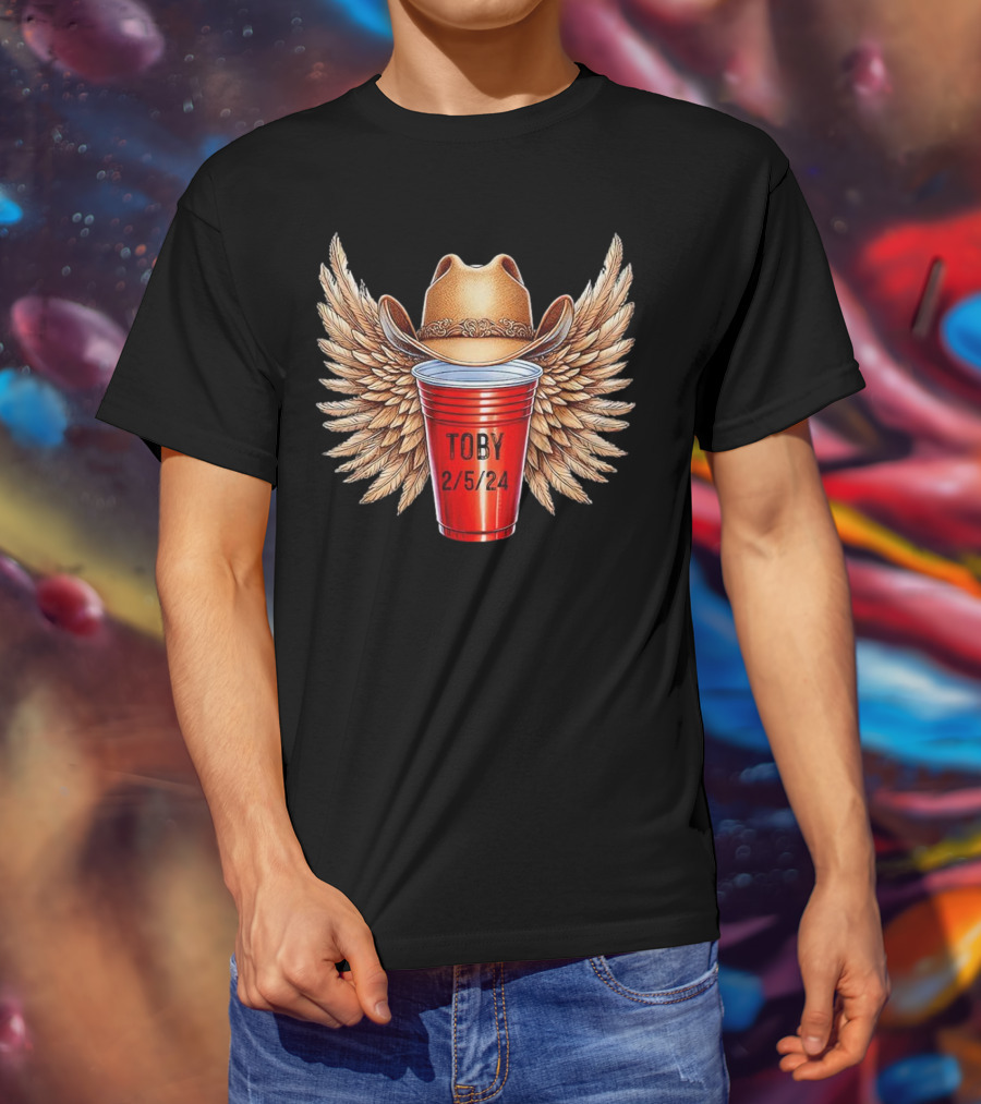 Toby Keith Toby Red Cup 2/5/24 Winged Cowboy Hat T-Shirt
