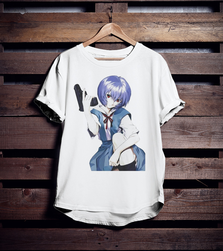 Rei Ayanami Blue Uniform Holding Gun T-Shirt