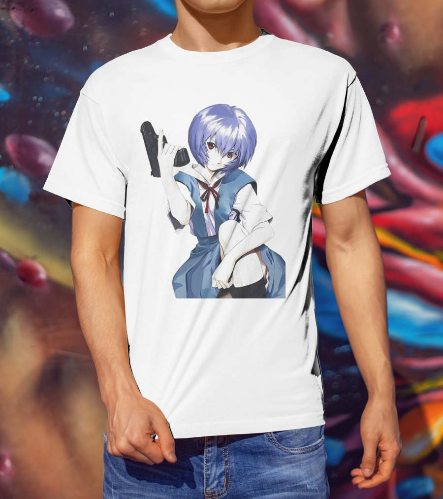 Rei Ayanami Blue Uniform Holding Gun T-Shirt
