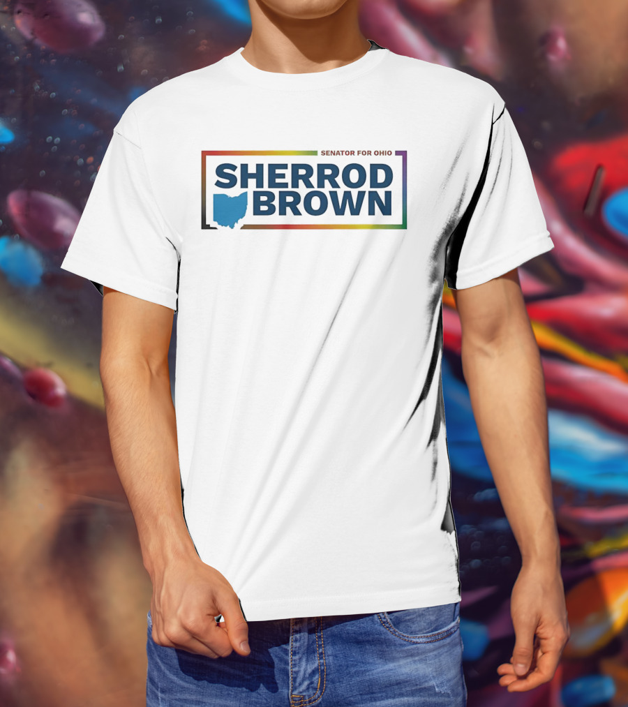 Sherrod Brown Senator For Ohio Ohio Map Rainbow Border T-Shirt