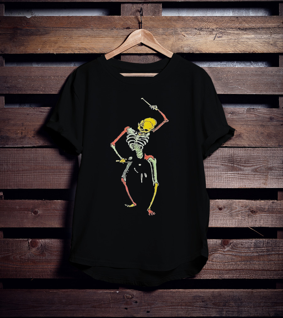 Skeleton Playing Drum In Psychedelic Colors T-Shirt