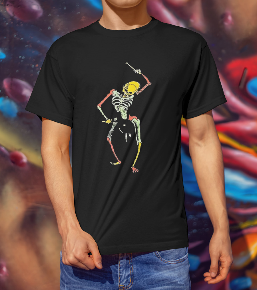 Skeleton Playing Drum In Psychedelic Colors T-Shirt