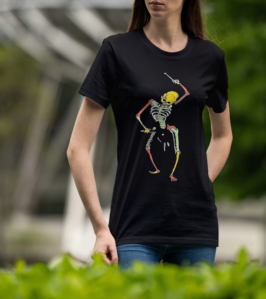 Skeleton Playing Drum In Psychedelic Colors T-Shirt