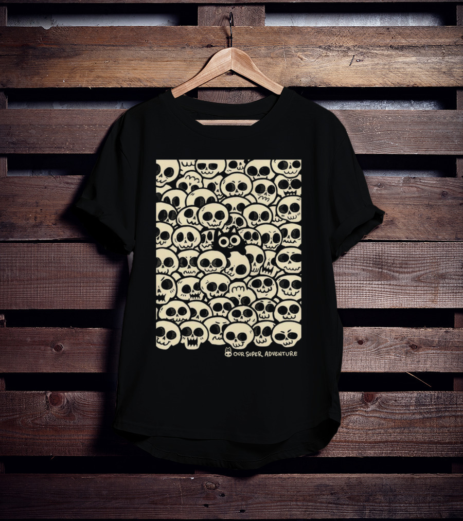 Our Super Adventure Skull Cat Surrounded By Skulls T-Shirt