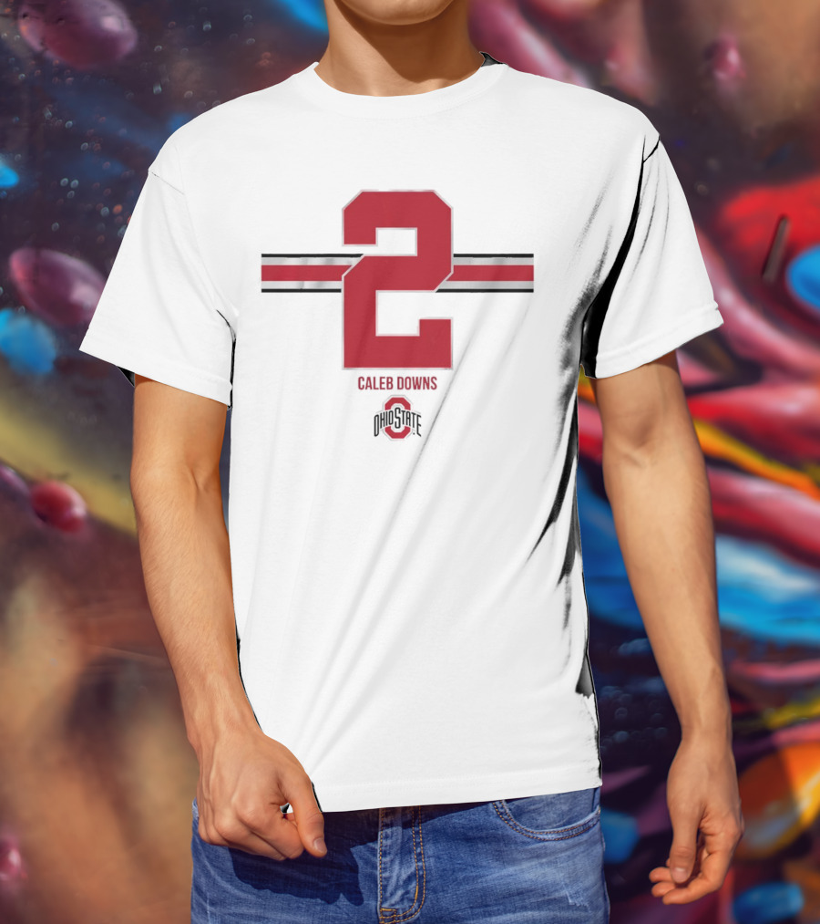 Caleb Downs Ohio State Buckeyes 2 Stripe Football T-Shirt