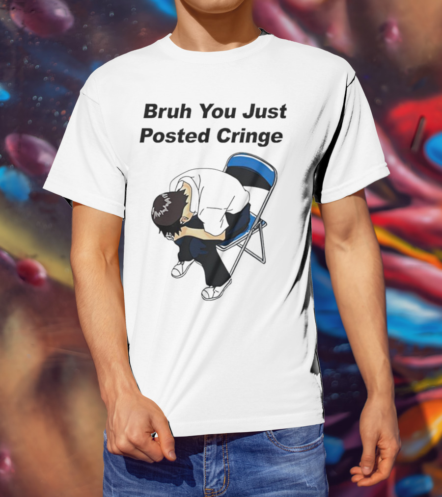 Bruh You Just Posted Cringe Meme Anime Guy Folded Chair T-Shirt