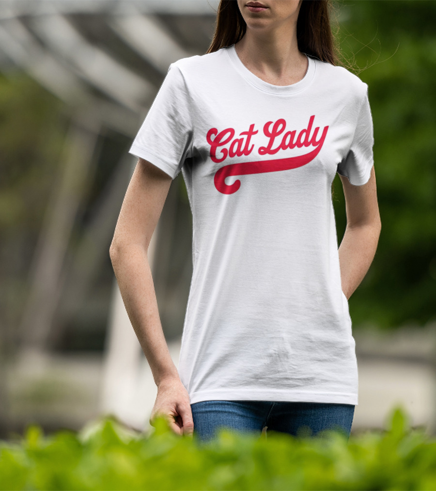Cincinnati Reds Cat Lady Baseball Script Red T-Shirt