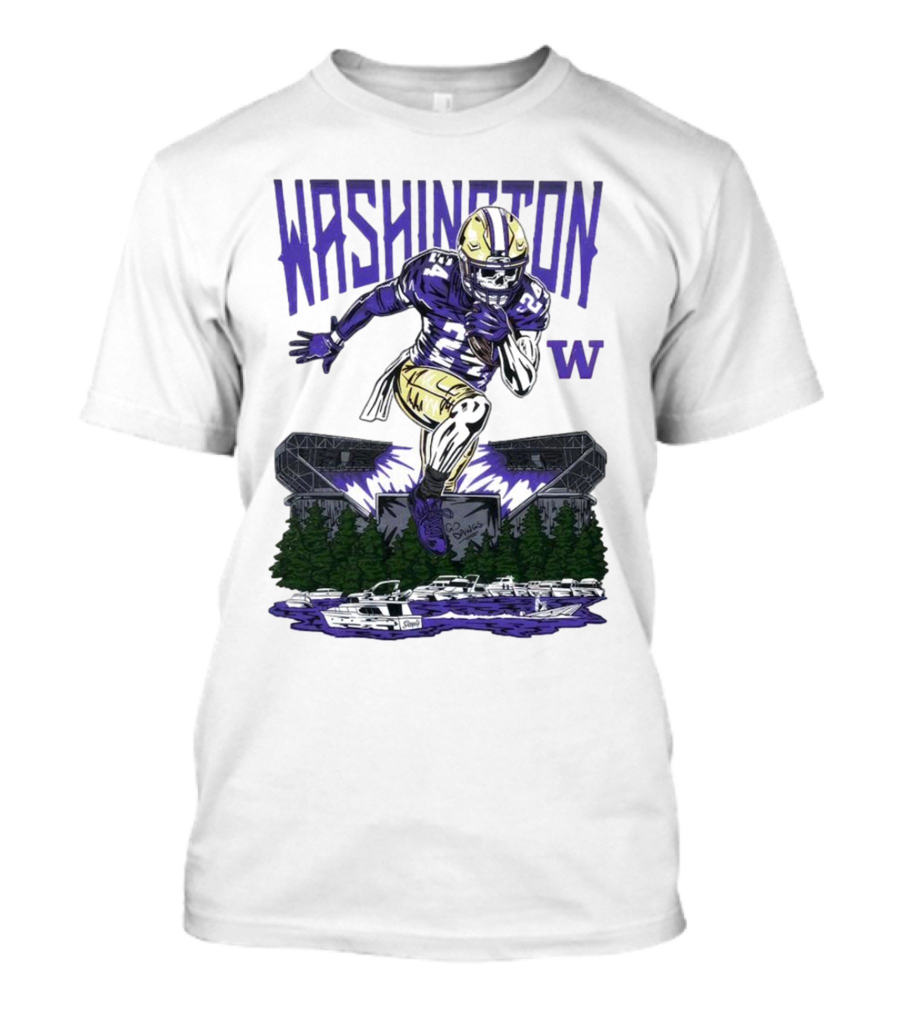 Washington Huskies Dawg Dash Immortal Football Stadium And Boats T-Shirt