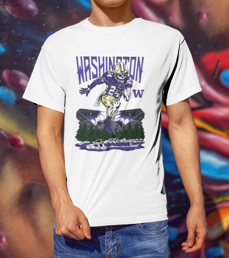 Washington Huskies Dawg Dash Immortal Football Stadium And Boats T-Shirt