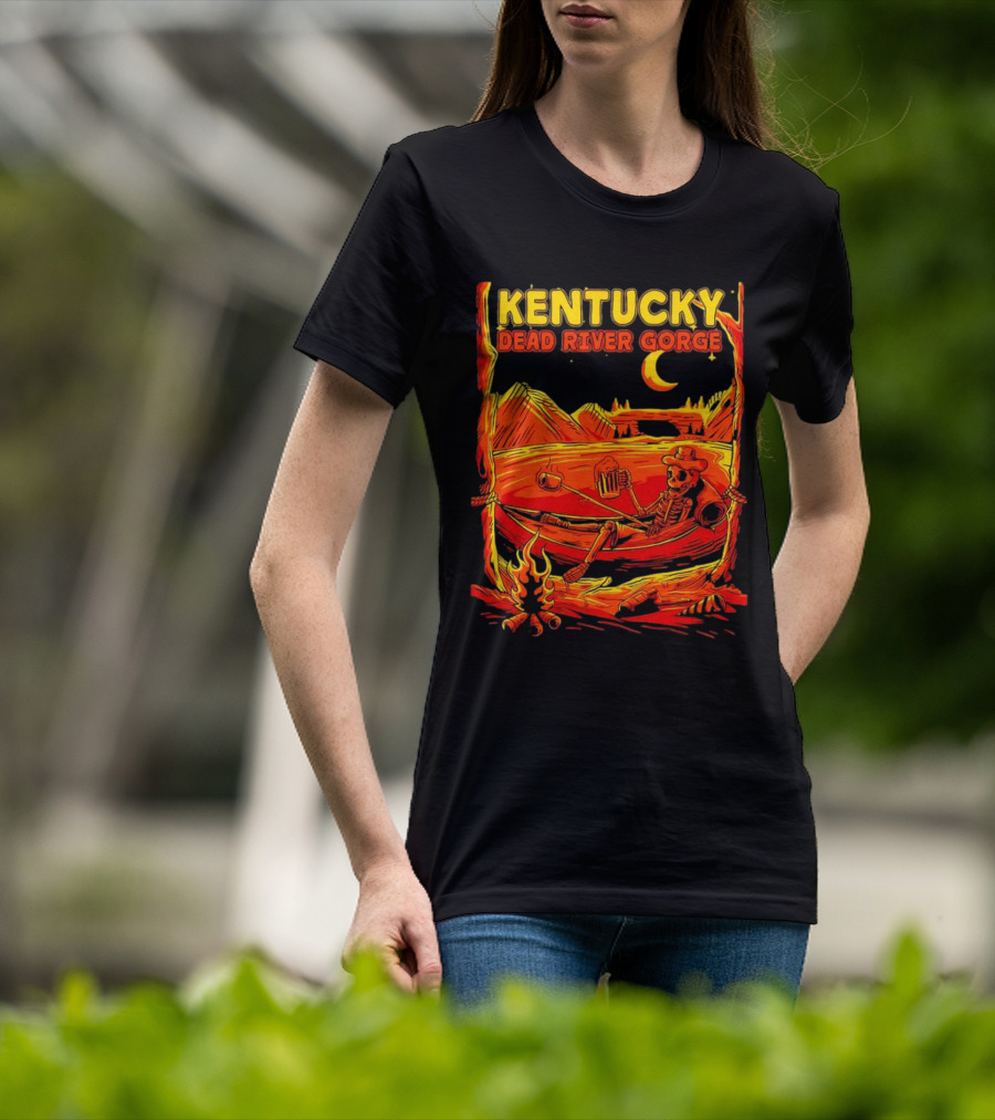 Kentucky Dead River Gorge Skeleton Hammock Campfire Scene T-Shirt
