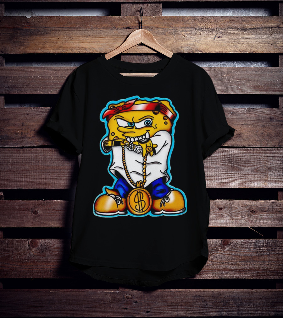 Legendary Gangster SpongeBob SquarePants With Bandana And Dollar Chain T-Shirt