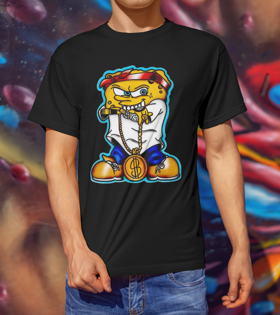Legendary Gangster SpongeBob SquarePants With Bandana And Dollar Chain T-Shirt