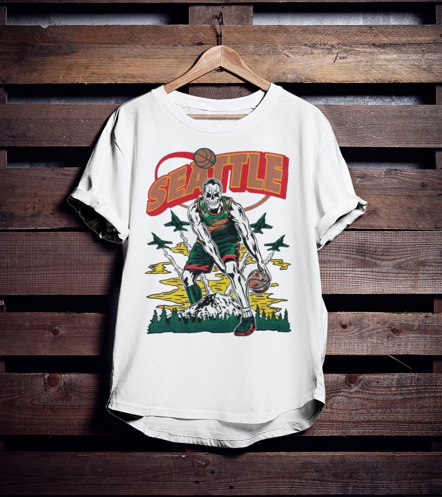 Seattle SuperSonics Skeleton Basketball Crossover T-Shirt