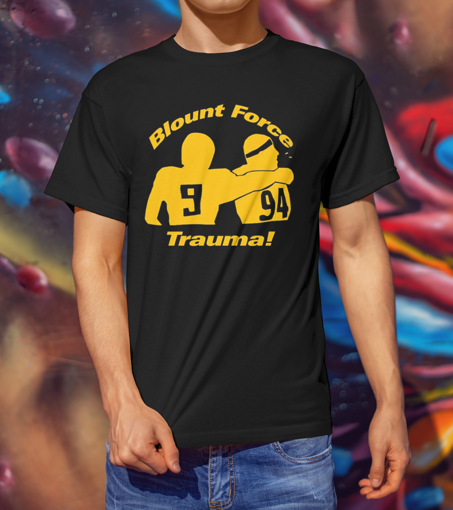 Blount Force Trauma Silhouetted Players 9 And 94 Impact Moment T-Shirt