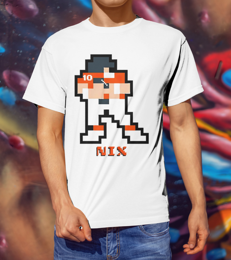 Bo Nix 8-Bit Pixel Art 10 Block Figure T-Shirt