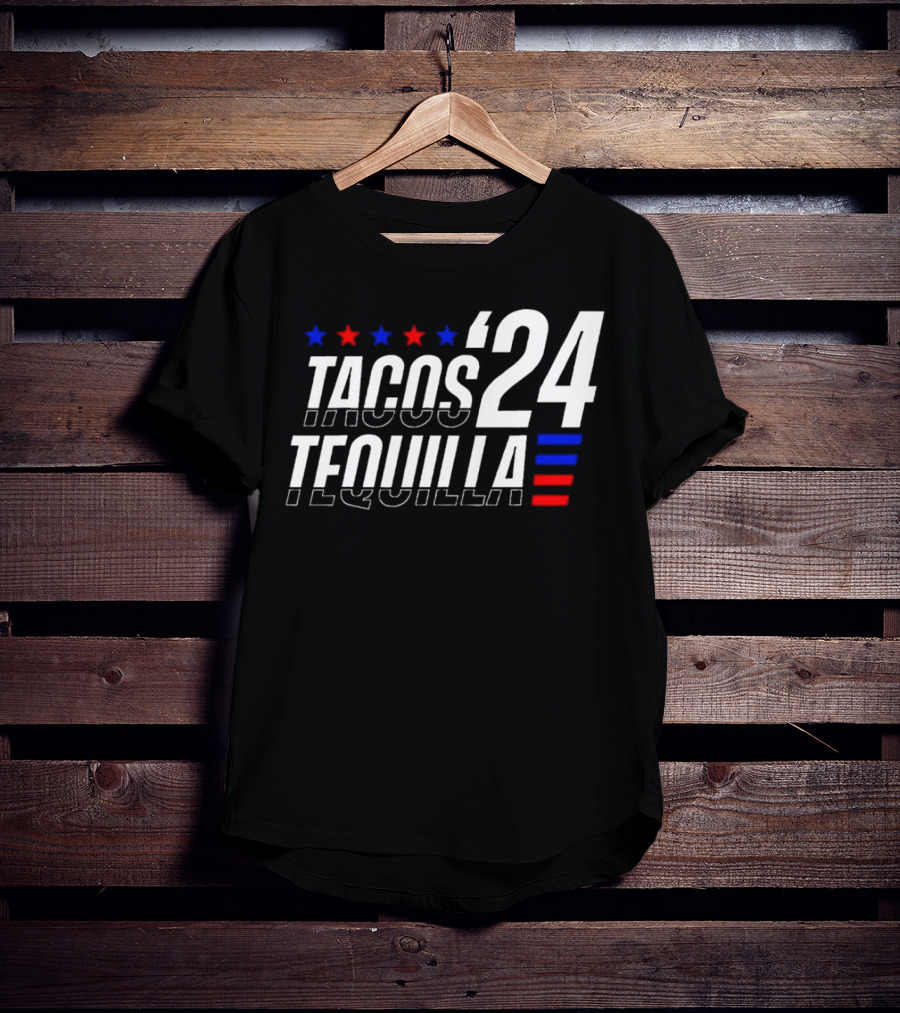 Tacos Tequila 24 Stars Red Blue T-Shirt