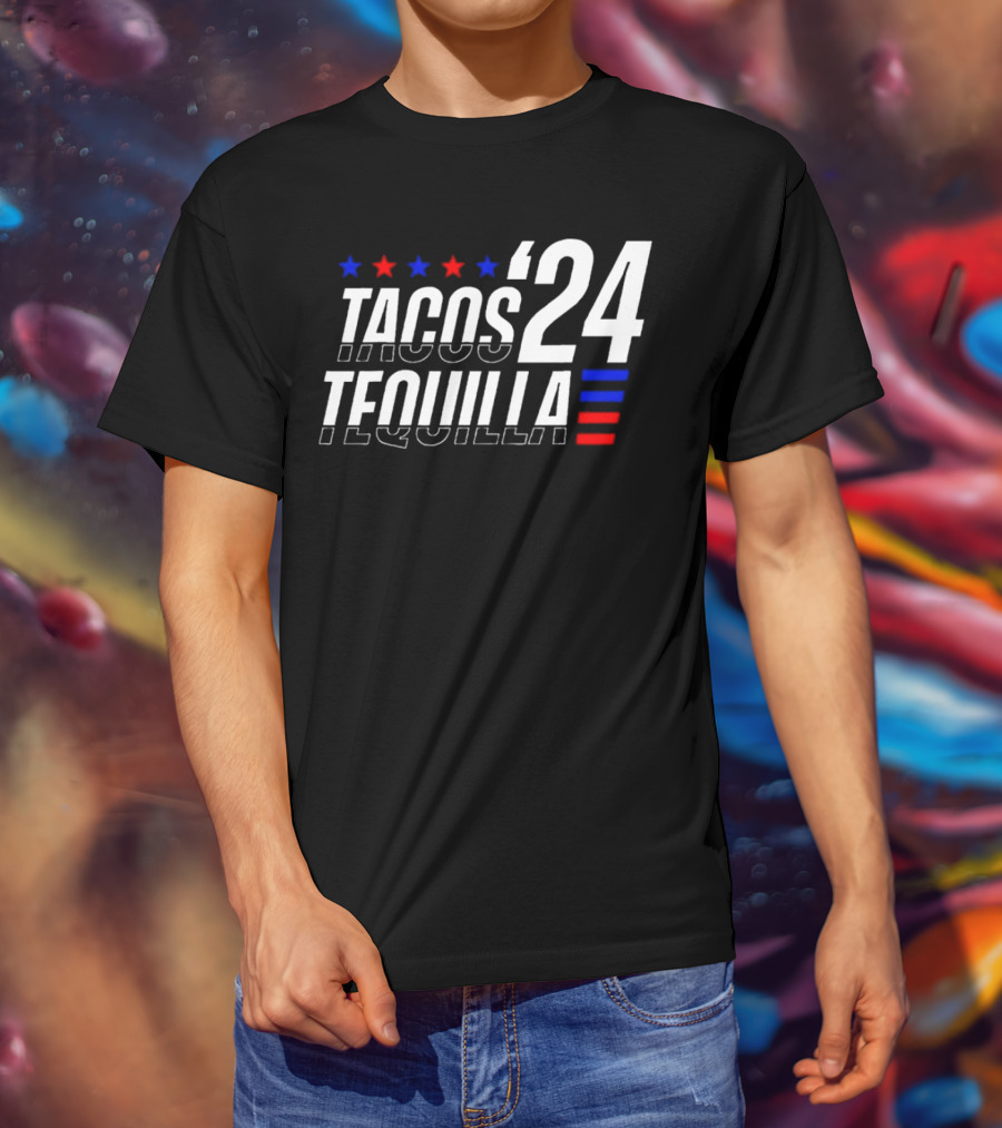 Tacos Tequila 24 Stars Red Blue T-Shirt