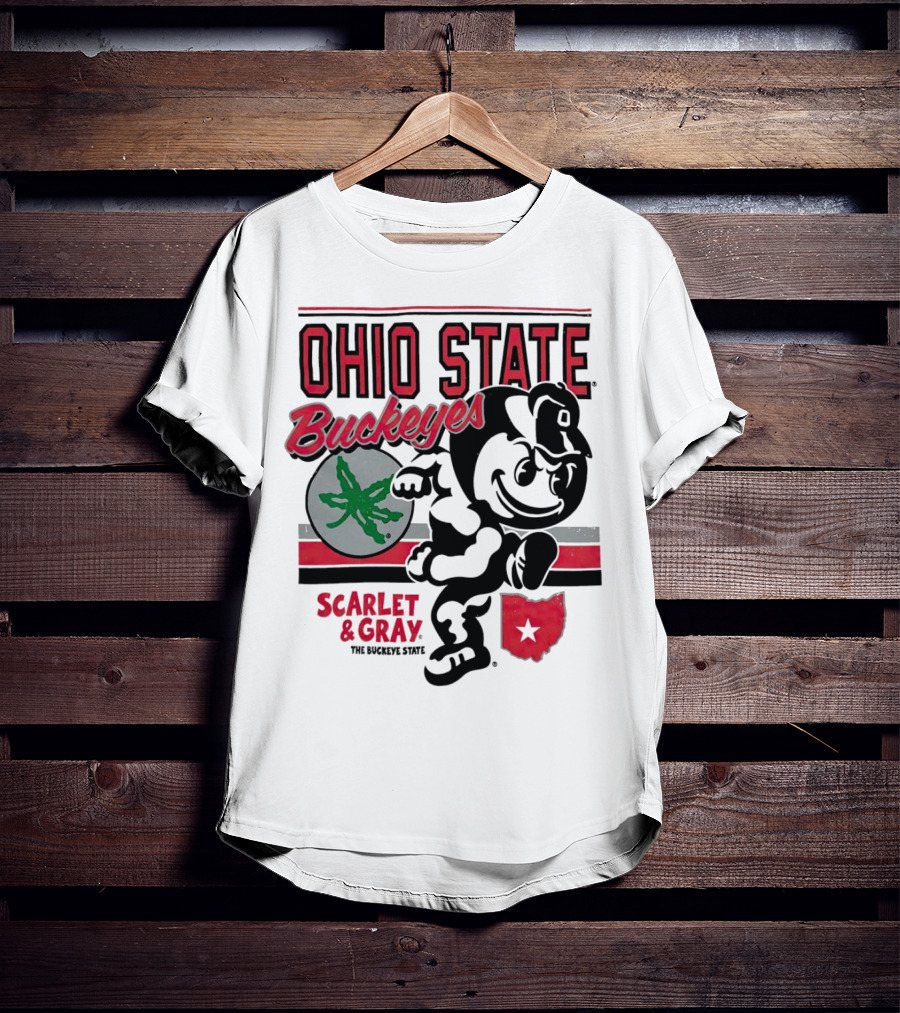 Ohio State Buckeyes Scarlet And Gray Buckeyes State Vintage Style With Script Logo And Buckeye Leaf T-Shirt